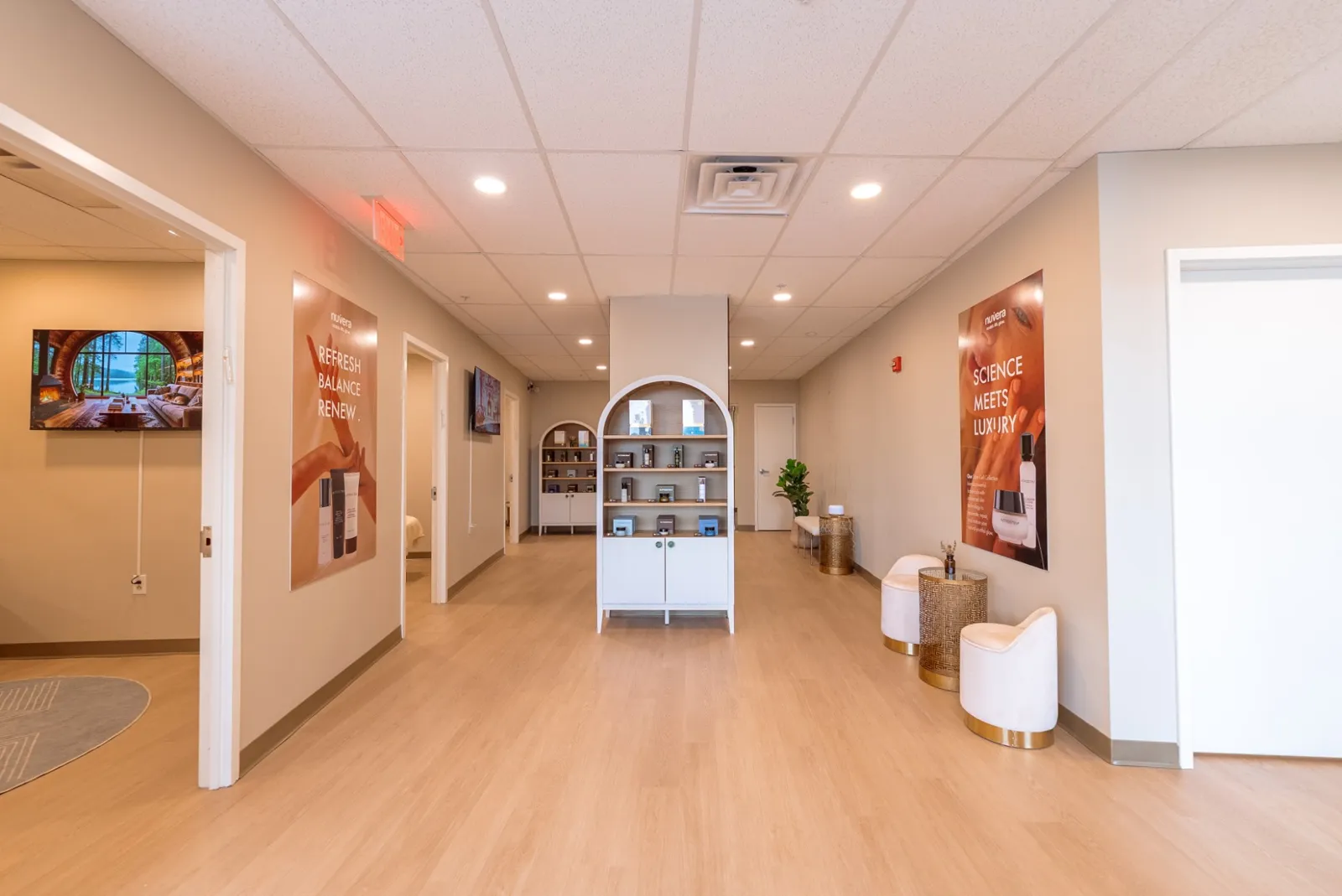 Treatment rooms and the skincare boutique